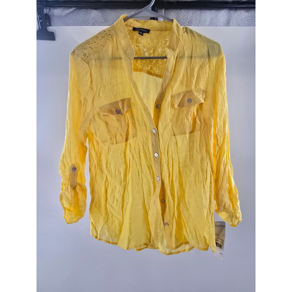 Notations Yellow Lace Yoke Roll Tab Button Down Shirt‎ MRJB0203 NWT Women Medium
